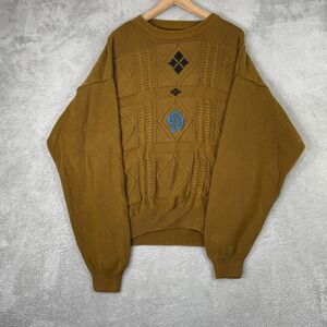 Generra Collective‎ Sweater Mens Medium Brown Cotton Knit Textured Paisley
